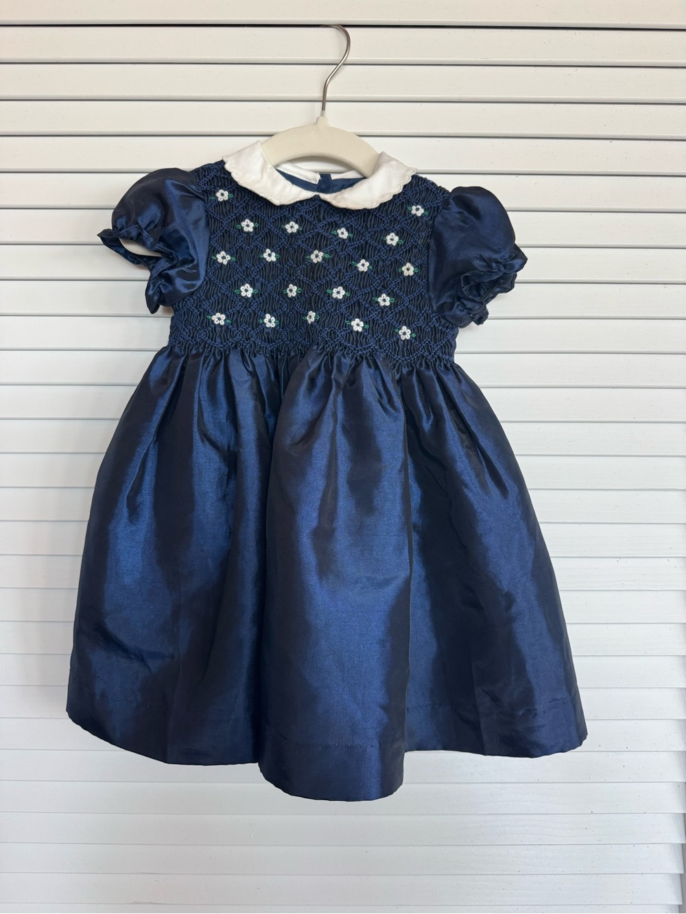 Rachel Riley Navy Blue Taffeta Smocked Dress Size 6-12 Months - Like New